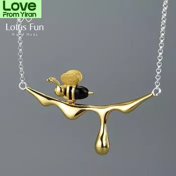 Ожерелье с подвеской в виде пчелы и капающего меда из 18-каратного золота, настоящее серебро 925 пробы, дизайнерские ювелирные украшения ручной работы для женщин