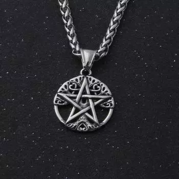 Ожерелье с подвеской в виде пентаграммы в виде викингов в виде дерева жизни для мужчин - скандинавский винтажный амулет в виде полой пентаграммы Yggdrasil - модное заявление из нержавеющей стали