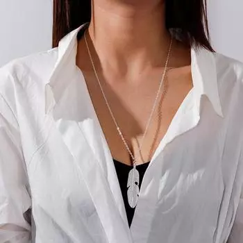 Ожерелье с подвеской в виде перьев, богемное винтажное повседневное золотисто-серебряное регулируемое длинное ожерелье-свитер, модные аксессуары, подарок серебряный