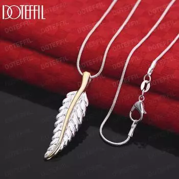 Ожерелье с подвеской в виде пера из стерлингового серебра 925 пробы, модные свадебные украшения S-40CM