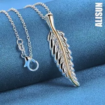 Ожерелье с подвеской в виде пера из стерлингового серебра 925 пробы, модные свадебные украшения O-45CM