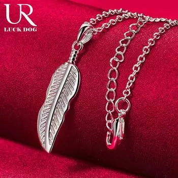 Ожерелье с подвеской в виде пера из стерлингового серебра 925 пробы, модные свадебные украшения O-45CM