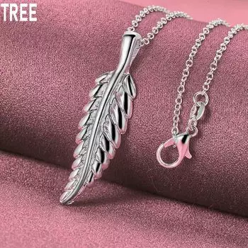 Ожерелье с подвеской в виде пера из стерлингового серебра 925 пробы, модные свадебные украшения O-40CM