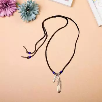 Ожерелье с подвеской в виде пера, регулируемый шнур из искусственной кожи, ювелирное колье normal