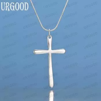 Ожерелье с подвеской в виде плоского креста из стерлингового серебра 925 пробы, модные свадебные украшения S-40CM