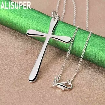Ожерелье с подвеской в виде плоского креста из стерлингового серебра 925 пробы, модные свадебные украшения O-40CM