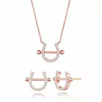Ожерелье с подвеской в виде подковы с бриллиантами 5A класса CZ, серьги, комплект из арфы, подковы, свадебная церемония, покачивающееся серебро, розовое золото, кубический цирконий Все товары