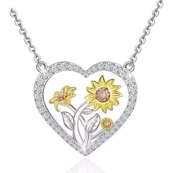 Ожерелье с подвеской в виде подсолнуха для женщин, подвески в форме сердца, модные украшения, подарки для девочек