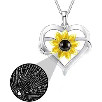 Ожерелье с подвеской в виде подсолнуха для женщин, модные украшения в форме сердца, сто языков, я люблю тебя, девочки