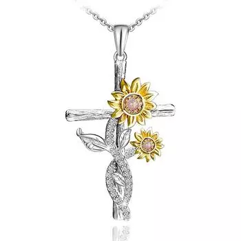 Ожерелье с подвеской в виде подсолнуха для женщин, подвески с крестом, модные украшения