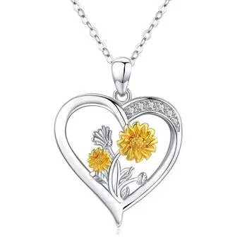 Ожерелье с подвеской в виде подсолнуха для женщин, подвески в форме сердца, модные украшения, подарки для девочек