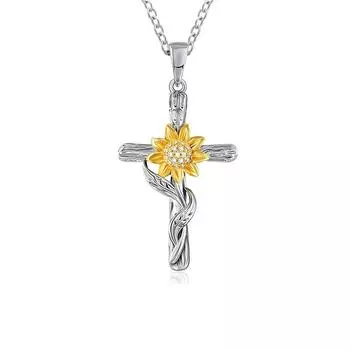 Ожерелье с подвеской в виде подсолнуха для женщин, подвески с крестом, модные украшения