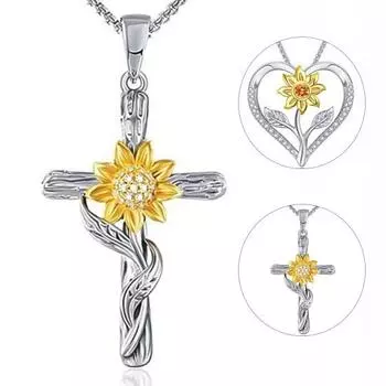 Ожерелье с подвеской в виде полого сердца с подсолнухом, сверкающее яркое ожерелье с блеском