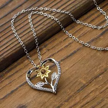 Ожерелье с подвеской в виде полого сердца с подсолнухом, сверкающее яркое ожерелье с блеском, ювелирные подарки