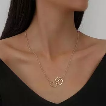 Ожерелье с подвеской в виде полой лапы в форме сердца, сплошной цвет, нержавеющая сталь, цветостойкая регулируемая цепочка, женское ювелирное ожерелье на шею золотистый