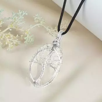 Ожерелье с подвеской в виде полумесяца из драгоценного камня с кристаллами, обернутое проволокой, ручной работы