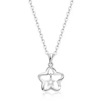 Ожерелье с подвеской в виде полых звезд для девочки, серебряное, простое ожерелье