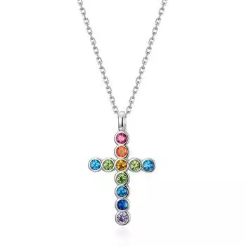 Ожерелье с подвеской в виде радужного креста S925, серебро, инкрустированное драгоценным цирконом ключицы