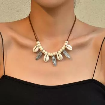 Ожерелье с подвеской в виде ракушки в этническом стиле, бирюзовое ожерелье из бархатной ткани с бисером, регулируемое ожерелье, мужское и женское художественное модное ожерелье 61-70cm белый