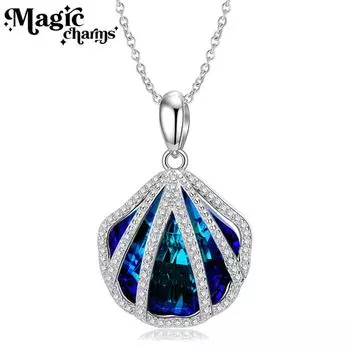 Ожерелье с подвеской в виде ракушки морского элемента, стерлинговое серебро S925, инкрустация синим цирконом, высококачественная подвеска