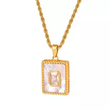 Ожерелье с подвеской в виде ракушки из белого моря, квадратной формы, титановая сталь, 18-каратное золото, витая цепочка, маленькая фея, темперамент, ювелирные изделия, универсальная цепочка на ключицу для девочки