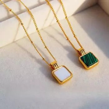 Ожерелье с подвеской в виде ракушки бабочки из белого малахита Star Same Square, изысканная маленькая золотая бусина, тонкая цепочка на ключицу 749 белый