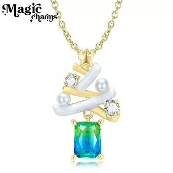 Ожерелье с подвеской в виде рождественской елки с покрытием из стерлингового серебра 925 пробы и 14-каратного золота. Популярное европейское и американское ожерелье в стиле свежей феи.