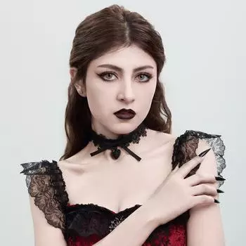 Ожерелье с подвеской в виде розового банта в темном стиле с кружевной цепочкой для женщин 6633k1 белый/розовый