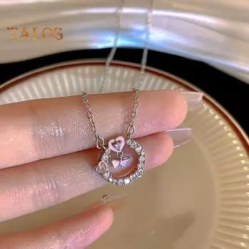 Ожерелье с подвеской в виде розовой бабочки для женщин, ожерелье со стразами в форме сердца в форме сердца, элегантное ожерелье на ключице, гипоаллергенные ювелирные изделия, подарок для жены розовый