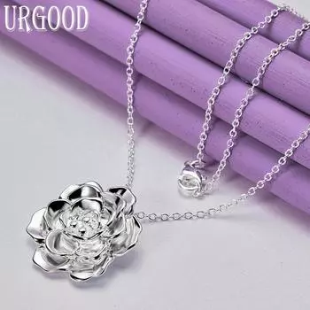 Ожерелье с подвеской в виде розы из стерлингового серебра 925 пробы, свадебные модные украшения 45cm