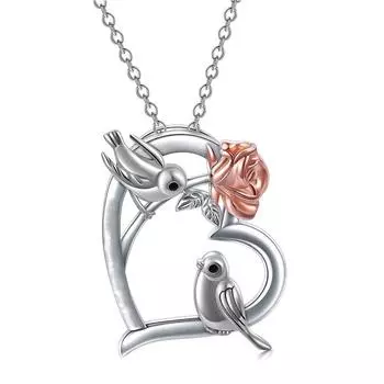 Ожерелье с подвеской в виде розы для женщин, подвески в форме сердца и птиц, модные украшения, подарки для девочек