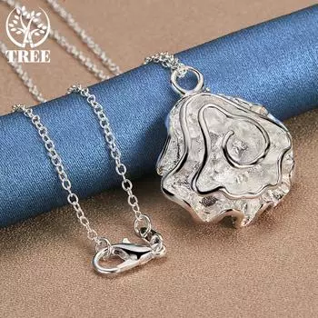 Ожерелье с подвеской в виде розы из стерлингового серебра 925 пробы, ювелирные изделия 45cm