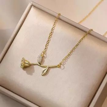 Ожерелье с подвеской в виде розы золотого цвета для женщин, модные ожерелья из нержавеющей стали, вечерние ювелирные аксессуары 45cm