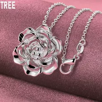 Ожерелье с подвеской в виде розы из стерлингового серебра 925 пробы, модные свадебные украшения O-40CM
