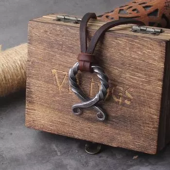 Ожерелье с подвеской в виде руны Викинга Одина из нержавеющей стали с настоящей кожаной цепочкой в подарок для мужчин с деревянной коробкой as the picture-