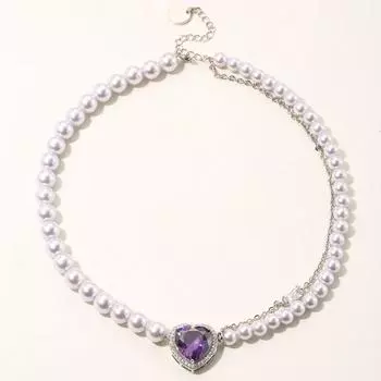 Ожерелье с подвеской в виде сердца из циркона высокого класса светло-фиолетового цвета