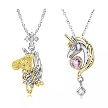 Ожерелье с подвеской в виде сердца единорога с подвесками из циркона, Аутентичные бусины из стерлингового серебра 925 пробы для женщин, ожерелье, ювелирные изделия, позолоченный подарок