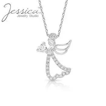 Ожерелье с подвеской в виде сердца ангела-хранителя из настоящего серебра 925 пробы с паве