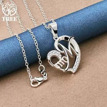 Ожерелье с подвеской в виде сердца мамы из стерлингового серебра 925 пробы с цирконом AAA, ювелирные изделия 45cm