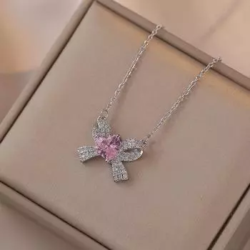 Ожерелье с подвеской в виде сердца с бантом и цирконием для женщин, новинка 2023 года, модная гипоаллергенная цепочка из нержавеющей стали, ювелирные изделия, аксессуары для свадебной помолвки и вечеринки