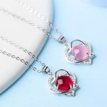 Ожерелье с подвеской в виде сердца из натурального розового кварца из стерлингового серебра 925 пробы с драгоценными камнями, колье-чокер, женское ювелирное украшение розовый