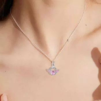 Ожерелье с подвеской в виде сердца, искусственные хрустальные крылья ангела, розовое колье в виде сердца, женское ювелирное изделие, подарок для свиданий, повседневной носки, банкета, вечеринки, работы розовый