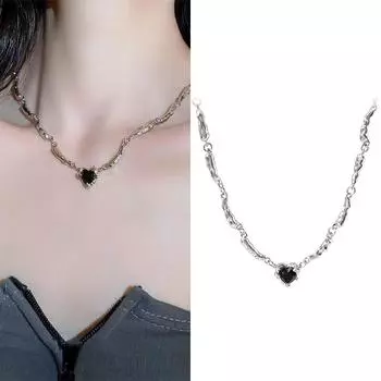 Ожерелье с подвеской в виде сердца и черного циркония для женщин, сладкая цепочка на ключицу, эстетическое ювелирное изделие