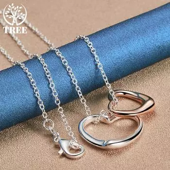 Ожерелье с подвеской в виде сердца из стерлингового серебра 925 пробы и розового золота, очаровательные ювелирные изделия O-40cm