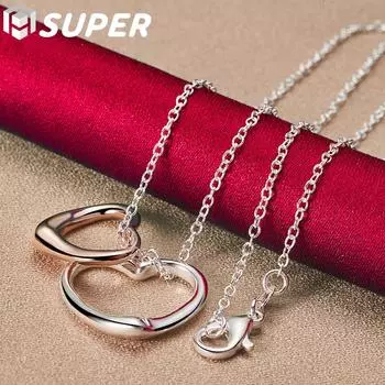 Ожерелье с подвеской в виде сердца из стерлингового серебра 925 пробы, свадебные украшения 40cm