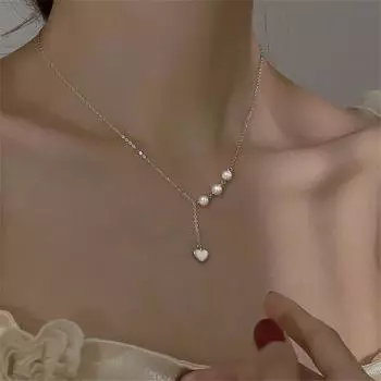 Ожерелье с подвеской в виде сердца из стерлингового серебра 925 пробы с круглым жемчугом для женщин, свадебные украшения, аксессуары, колье, цепочка