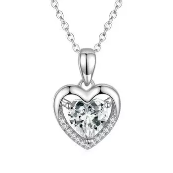 Ожерелье с подвеской в виде сердца из стерлингового серебра 925 пробы, синие прозрачные кристаллы, ожерелья для женщин, серебряные ювелирные изделия, подарок 50cm синий