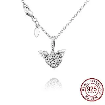 Ожерелье с подвеской в виде сердца и крыльев ангела из стерлингового серебра 925 пробы, ожерелье для стрельбы, женское ювелирное изделие, роскошный сверкающий подарок девушке
