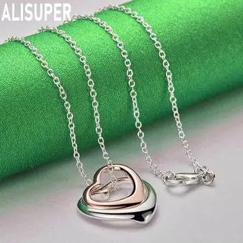 Ожерелье с подвеской в виде сердца из стерлингового серебра 925 пробы и розового золота, модные свадебные украшения O-40CM