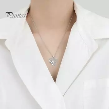 Ожерелье с подвеской в виде сердца, декор из стразов, гравировка, символ любви и защиты, любовное руководство с крыльями ангела, подарок для женщин серебряный